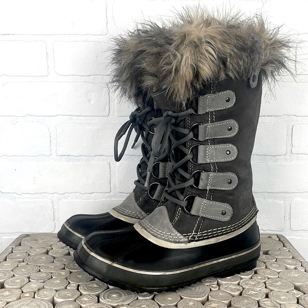 SOREL Joan of Arctic Neutral Waterproof Fur Trim Tall Lace Up Winter Snow Boots